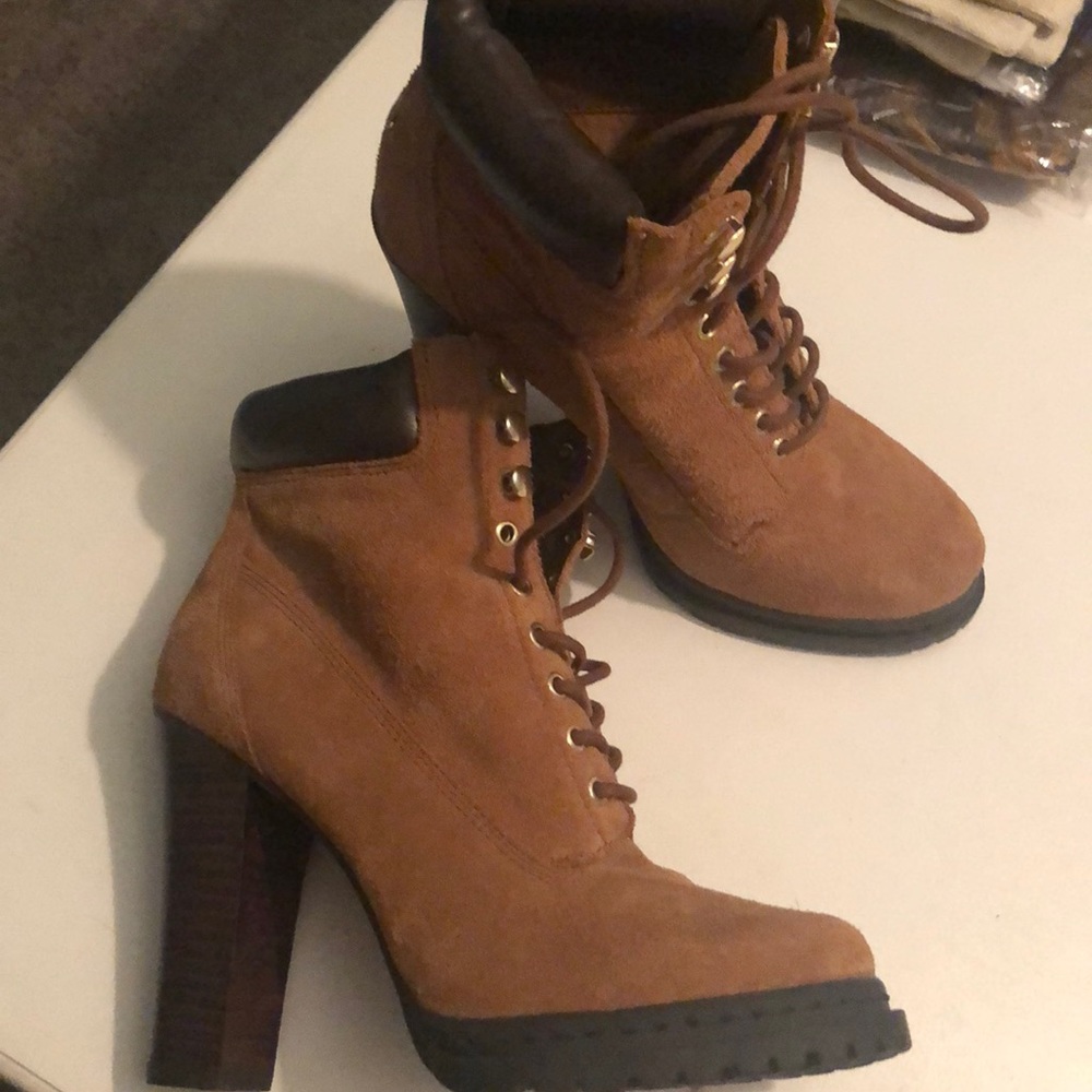Fun heeled hiking bootie